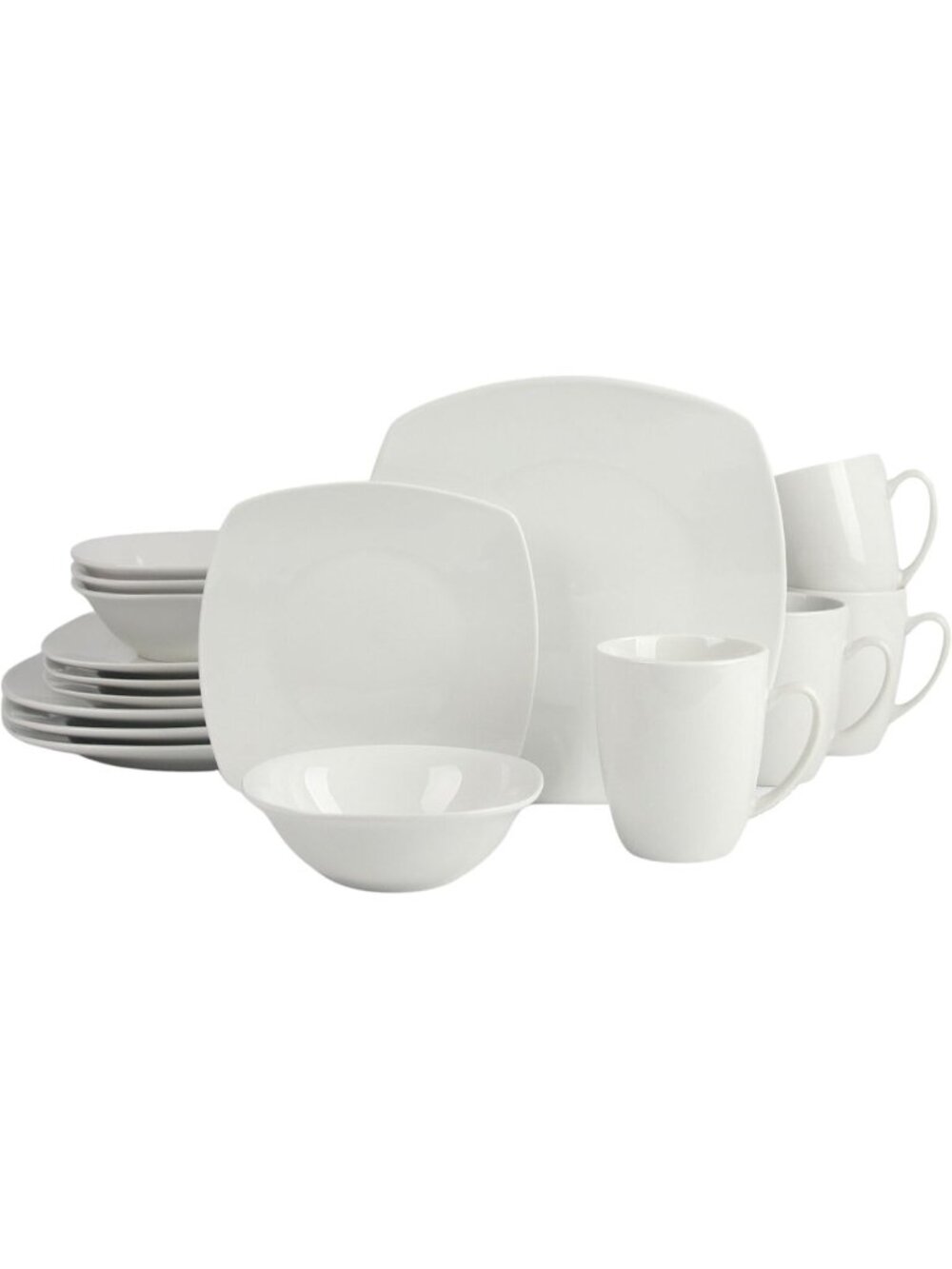 Elegant White Porcelain 16-Piece Square Dinnerware Set - Modern Tableware